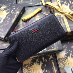 GUCCI LEATHER ZIP AROUND WALLET WITH WEB