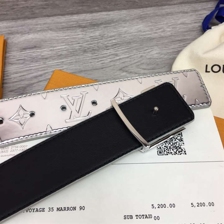 Espejo espejo retrovisor negro 40 cinturón reversible 95 Louis Vuitton  plateado LV iniciales 95