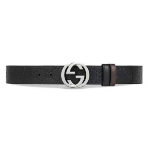 GUCCI SIGNATURE BELT WITH SILVER G BUCKLE - B49
