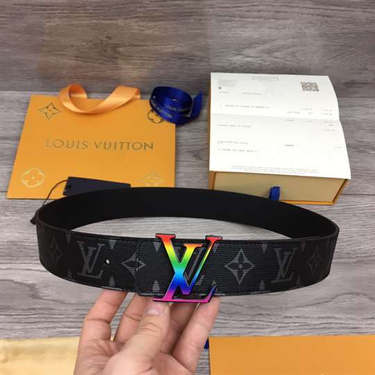 Louis Vuitton LV Initiales Reversible Belt Monogram Eclipse Taiga 40MM Black  for Men