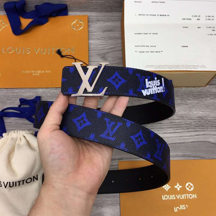 Louis Vuitton Blue Marine EPI Leather LV initials Belt 90cm