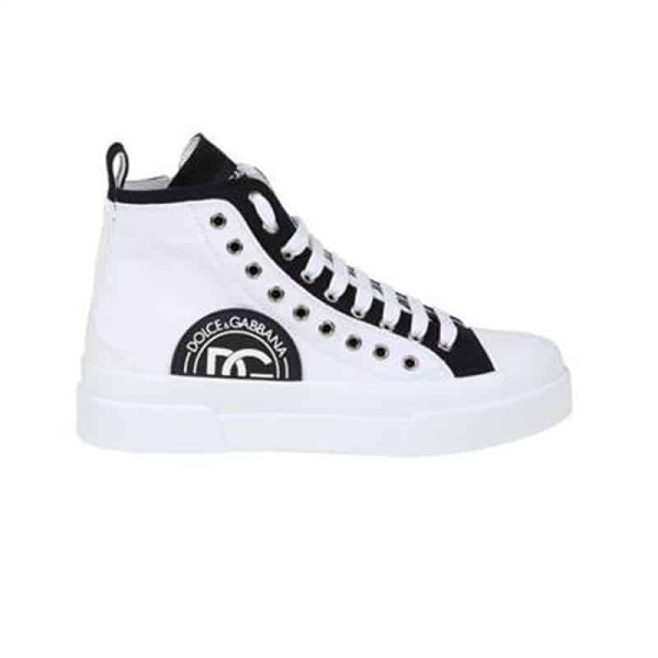 DOLCE AND GABBANA QUILTED TWO-TONE NYLON PORTOFINO LIGHT MID-TOP SNEAKERS IN WHITE - DG107