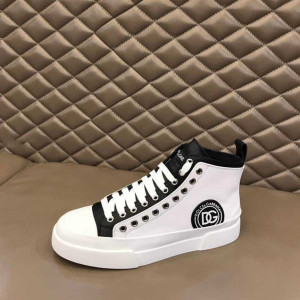DOLCE AND GABBANA QUILTED TWO-TONE NYLON PORTOFINO LIGHT MID-TOP SNEAKERS IN WHITE - DG107