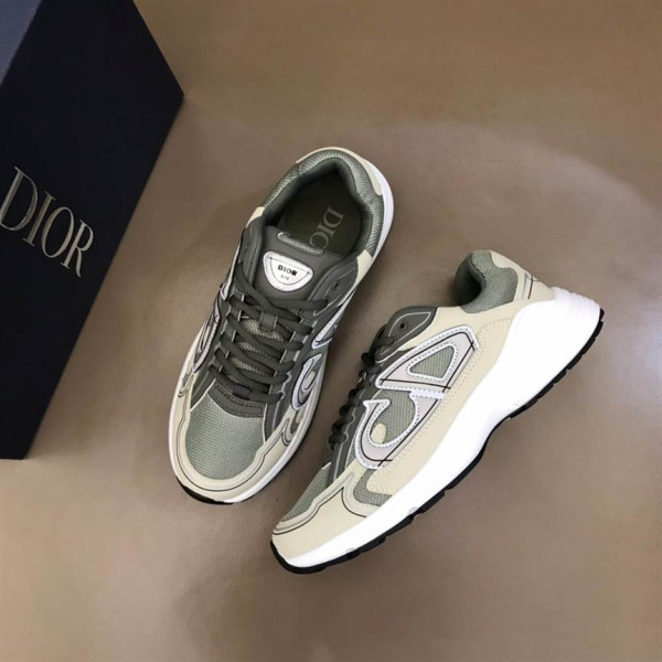 DIOR B30 SNEAKERS OLIVE MESH AND CREAM TECHNICAL FABRIC - CD86